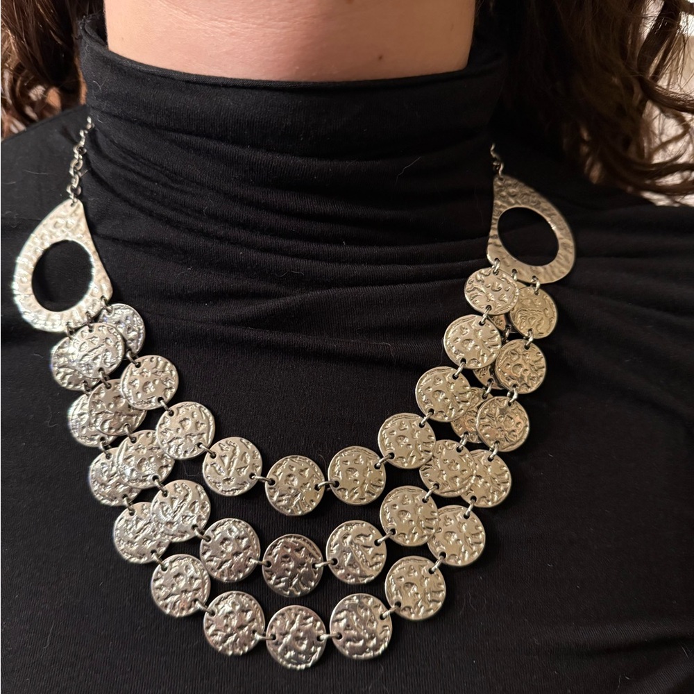 Vintage 80’s Costume Silver Medallion Necklace